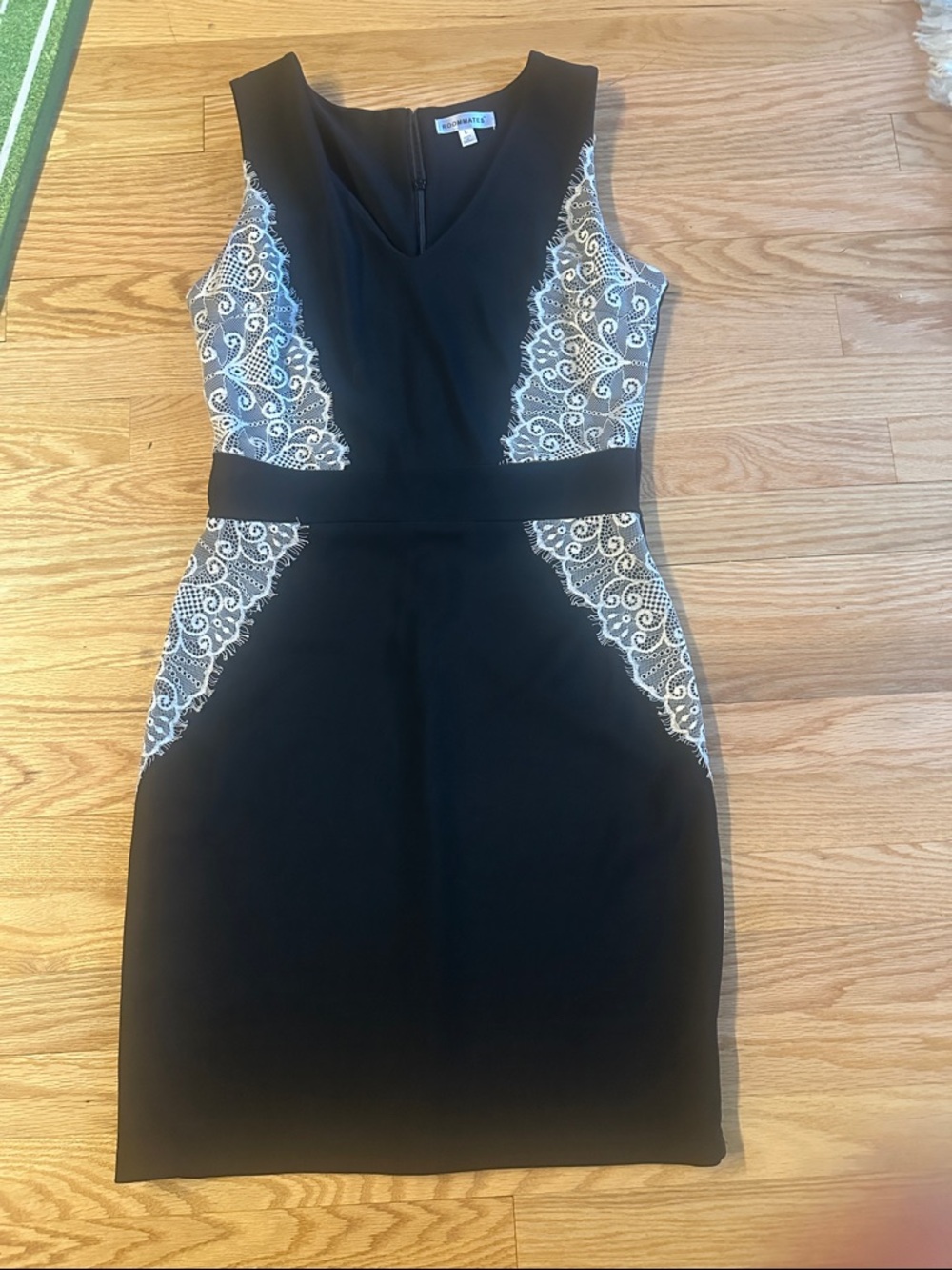 Roommates Black Dress with White Lace Panels